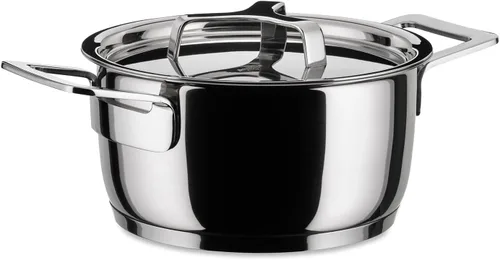 A Di Alessi,AJM101/16 "Ollas y sartenes", cazuela con dos asas en acero inoxidable 18/10 pulido espejo, 1 cuarto de galón 23 oz