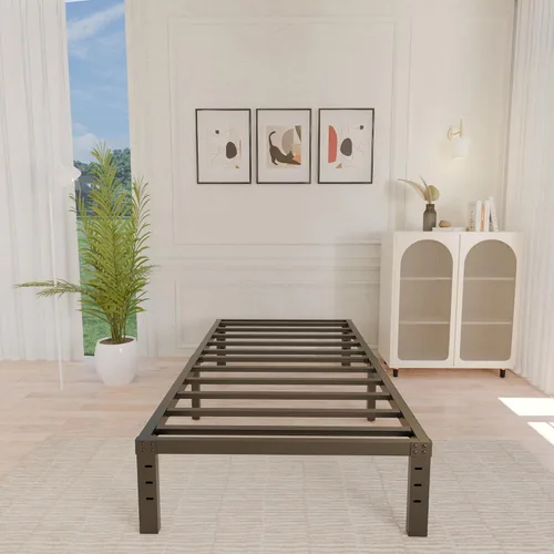Miniatura 13 de ALDRICH Base de cama metálica de 18 pulgadas para cama individual - Plataforma básica de listones de acero negro, fácil de montar, resistente y sin