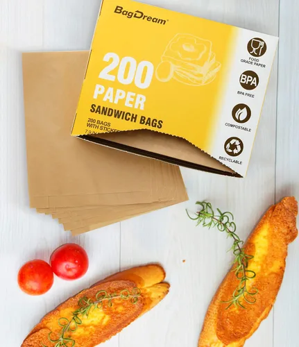 Miniatura 5 de BagDream Bolsas de papel para sándwich de 7.9 x 6.3 x 1.96 pulgadas, 200 unidades, bolsas de papel reciclables para cocina, sellables
