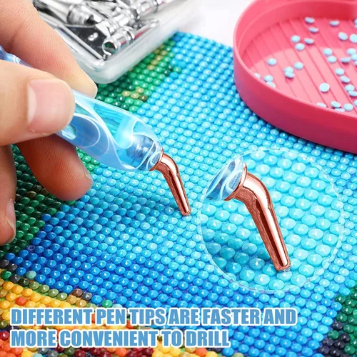 Miniatura 6 de ZYNERY Kit de 30 bolígrafos de pintura de diamante, 13 puntas de acero inoxidable para accesorios de pintura de diamantes con 12 arcilla, bolígrafos