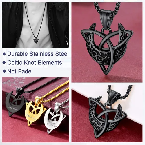 Miniatura 4 de FaithHeart Collar de triple diosa de la luna de acero inoxidablechapado en oro de 18 quilates joyería Wiccan para mujer con delicado embalaje