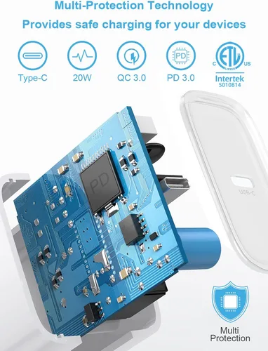 Miniatura 3 de Cargador rápido para iPhone, 3+3 unidades, cargador de pared USB C de 20 W con cable de carga rápida de 6 pies compatible con iPhone