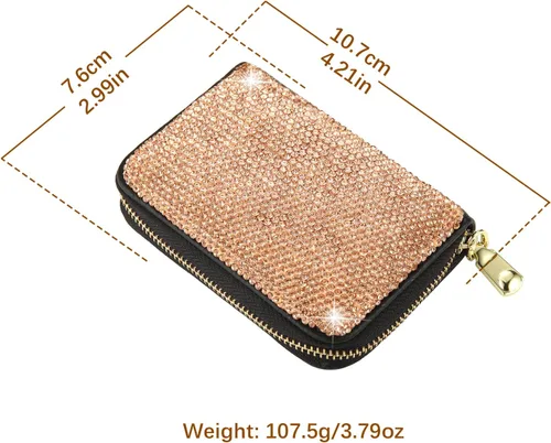 Miniatura 2 de AsAlways Funda con cremallera multicapa con diamantes de imitación RFID, cartera pequeña delgada para mujer, Oro, Moderno