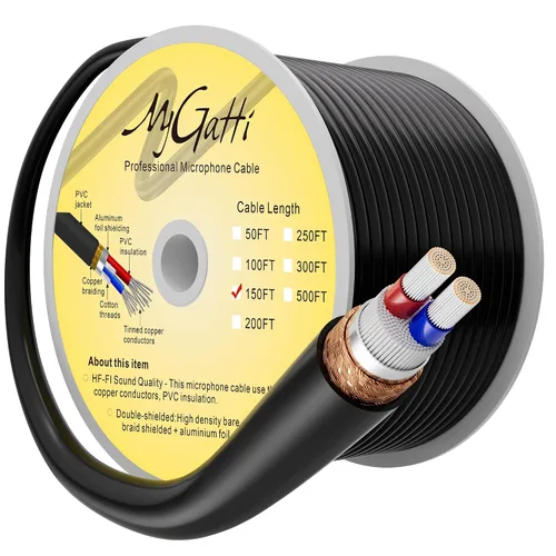 Miniatura 9 de Cable de micrófono XLR a granel de 50 pies, cable de micrófono sin procesar, cable de audio de calibre 21, OFC, 2 conductores de cobre estañado 21