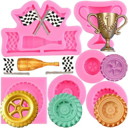 Miniatura 14 de ZiXiang Moldes de silicona para autos de carreras, molde redondo 3D para fondant, molde de rueda de camión, molde de silicona para medallas