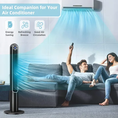 Miniatura 7 de Tangkula Ventilador de torre de 42 pulgadas con control remoto, ventilador de pie oscilante de 80˚ con pantalla LED, temporizador de 12 horas y 3
