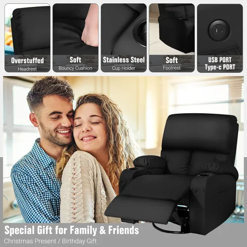 Miniatura 7 de LAFWELL Rocking Recliner Chair, Massage Rocker with Vibration Massage and Heat, USB and Type-C Ports, 360 Swivel Faux Leather Chair for Living Room