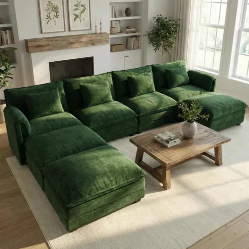 Miniatura 68 de ELUCHANG Sofá modular de gran tamaño de 79 pulgadas, cómodo sofá en forma de nube para sala de estar, sofá en forma de L con otomana, sofá de Negro