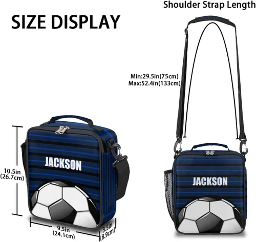 Miniatura 3 de Bolsa de almuerzo personalizada para niñas, niños, adolescentes, hombres y mujeres, regalo personalizado, bolsa de almuerzo, pelota de fútbol, azul