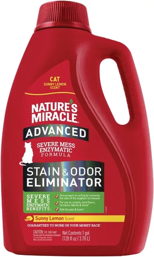 Nature's Miracle Spray eliminador avanzado de manchas y olores para gatos, fórmula enzimática severa, aroma a limón soleado, 1 galón