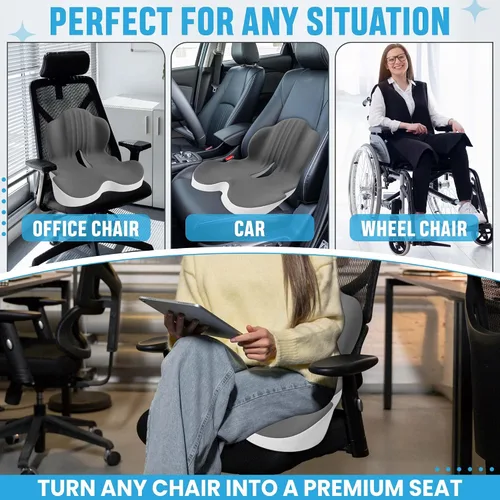 Miniatura 8 de Cojín grande de espuma viscoelástica para asiento lumbar para ciática y coxis, alivio de presión para coxis, para silla de oficina, automóvil, silla