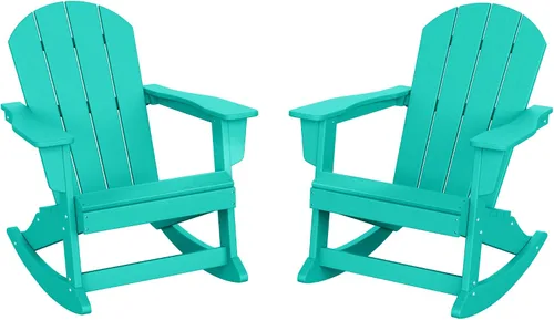 Miniatura 21 de HDPE Laguna Silla mecedora Adirondack de polietileno para exteriores (juego de 2), color negro
