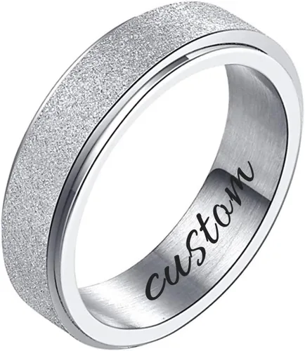 Miniatura 7 de 2 anillos antiestrés para la ansiedad para mujeres, anillo de boda de acero de titanio para niñas, grabado personalizado, explosión de arena