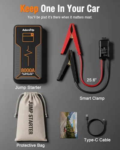 Miniatura 8 de Arrancador de batería de coche de 8000 A, batería portátil de 12 V para motores diésel de hasta 13L de gasolina/8L, abrazadera de pantalla