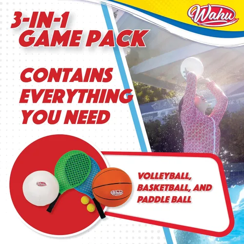 Miniatura 4 de Wahu Paquete de juego de deportes de piscina 3 en 1 con juego de baloncesto, voleibol y pelota de remo Multicolor