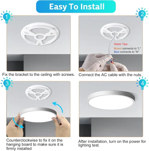 Miniatura 7 de LightingWill - Lámpara de techo LED de 7 pulgadas con montaje empotrado, 4000K blanco natural, 1500LM, 12W, lámpara de techo redonda moderna