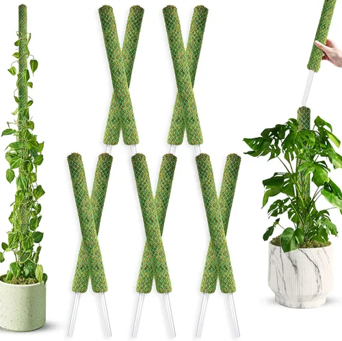 Miniatura 9 de DUSPRO Postes de musgo de malla plana para plantas trepadoras, Monstera, poste de musgo apilable para plantas con musgo real, poste para plantas