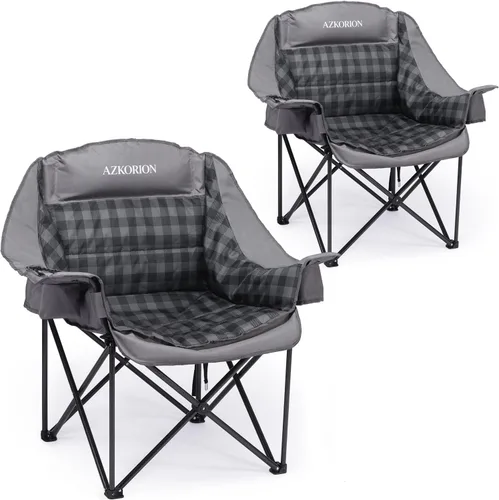 Paquete de 2 sillas de campamento de gran tamaño para adultos, sillas acolchadas portátiles y resistentes para exteriores con bolsa para teléfono y