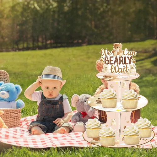 Miniatura 9 de umoni We Can Bearly Wait - Soporte para cupcakes de oso para baby shower, 3 niveles con tema de oso, soporte para cupcakes We Can Bearly Wait