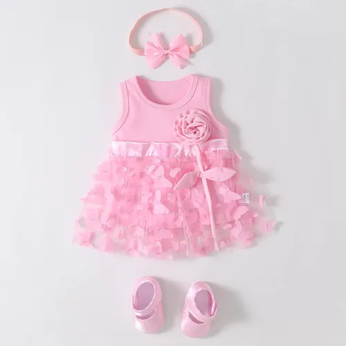 Miniatura 2 de Niyage Conjunto de mameluco de vestido con flores para bebé, traje de fiesta con tutú para bebé