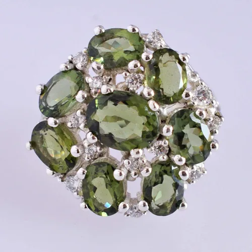 Miniatura 3 de Anillo de plata de ley 925 con piedras preciosas de Moldavita, diseño impresionante para mujer