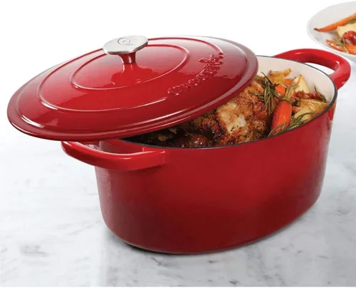 Miniatura 6 de Crock Pot olla para horno holandés de hierro fundido artesanal de 7 cuartos de galón, Rojo escarlata