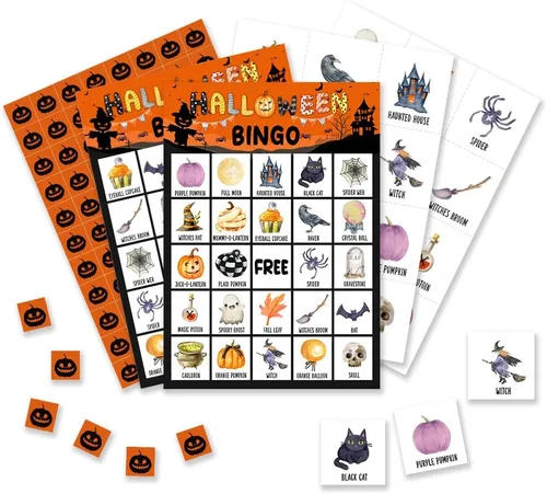 Tarjetas de Bingo de Halloween, Juegos de Bingo de Halloween para 24 Jugadores, Juegos de Halloween para Amigos Familiares Actividades de Grupo