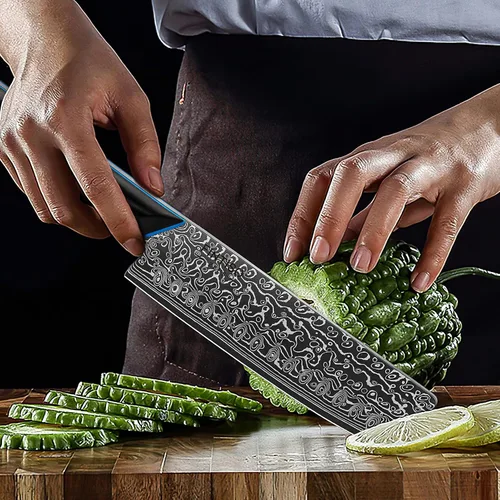 Miniatura 7 de Cuchillo Nakiri de 7 pulgadas, cuchillo de cocina afilado profesional asiático de acero de Damasco japonés de 67 capas, cuchillo multiusos