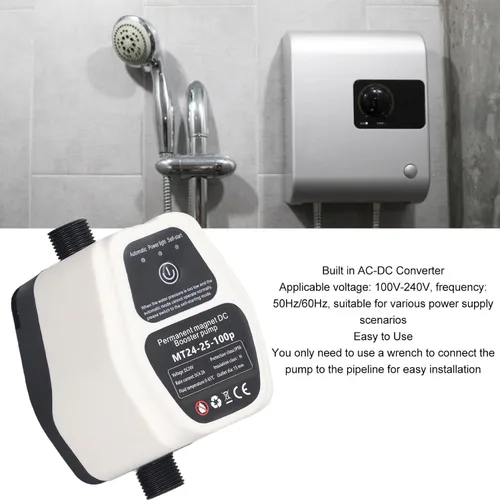 Miniatura 7 de Bomba de refuerzo de presión de agua de 24 V CC, bomba de ducha silenciosa de 100 W, 25 L/minuto, con motor sin escobillas de detección automática