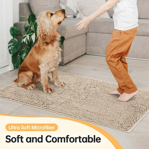 Miniatura 3 de Tapete absorbente para puerta de perro, para patas fangosas, 48 x 30 pulgadas, tapete de felpilla para interiores de entrada, atrapa la suciedad