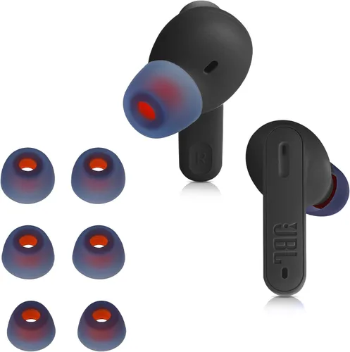 Miniatura 7 de kwmobile 6 almohadillas de repuesto compatibles con JBL Tune 230 NC TWS / T230NC - Puntas de silicona para auriculares, color negro