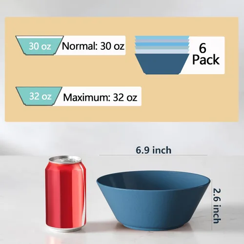 Miniatura 5 de Tazones de cereales de 32 onzas, cuencos de fibra de paja de trigo irrompible, cuencos de cocina ligeros aptos para microondas y lavavajillas