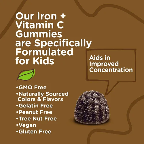 Miniatura 5 de Viteey - Hierro para niños con vitamina C, sabrosa gomita masticable con sabor a uva Supports Energy, Blood Cell Formulation, Blood Builder Anemia