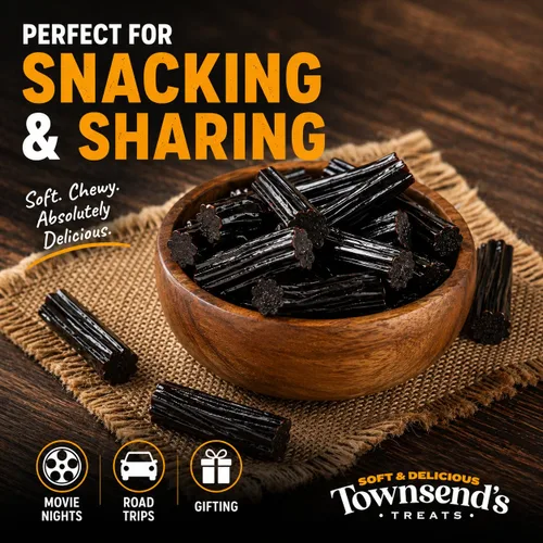 Miniatura 5 de Townesend's Treats - Bocaditos de caramelo de regaliz negro suaves y masticables (paquete de 1) – Regaliz gourmet grueso estilo australiano – rico