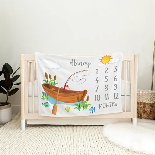 Miniatura 8 de Manta de bebé personalizada de pesca con mosca, manta de pescado para bebé, manta de hitos mensuales para bebé, manta de hito para bebé, manta