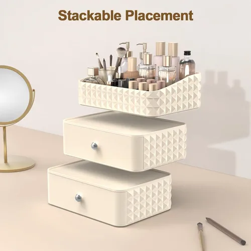 Miniatura 2 de Organizador de Maquillaje para Tocador, Organizador de Cosméticos Apilable y Almacenamiento, Estuches de Exhibición de Cosméticos con 1 Cajón y 1
