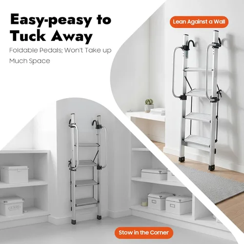 Miniatura 6 de Escalera montada en la pared, litera de metal de 4 escalones, escalera de escalada con pasamanos ajustables para ático, sótano, exterior, 56.7 x