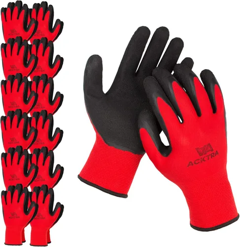 Miniatura 8 de ACKTRA Guantes de trabajo de seguridad de nailon recubierto, 12 pares, muñequera de punto, multiusos, para hombres y mujeres, WG008 poliéster rojo
