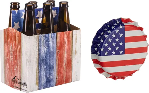North Mountain Supply Paquete de 6 portadores de botellas de cerveza y soda de 12 onzas, tablas desgastadas, bandera estadounidense, paquete de 10