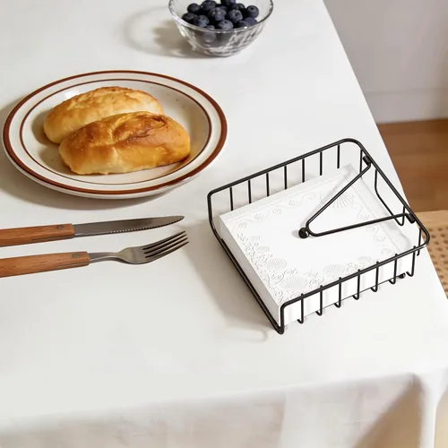 Miniatura 2 de Paquete de 2 servilleteros para mesa con brazo pesado, servilleteros planos de metal para servilletas de papel, dispensador de servilletas al aire