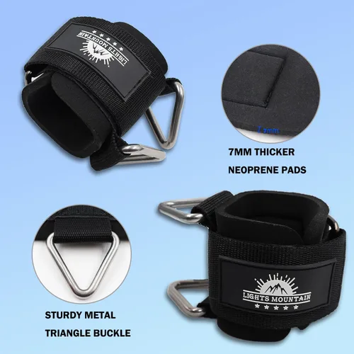 Miniatura 3 de Puños ajustables para muñeca de neopreno con correas acolchadas para equipos de entrenamiento de fuerza con máquinas de cable