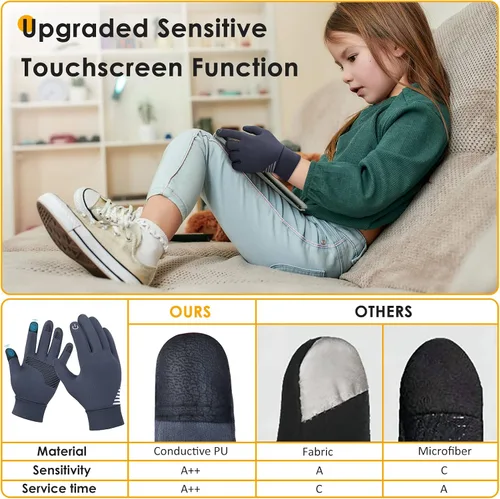 Miniatura 4 de AOTOW Winter Running Gloves for Kids - Kid Touch Screen Gloves Warm Thermal Mittens Anti-Slip Bike Soccer for Boys Girls - Gray