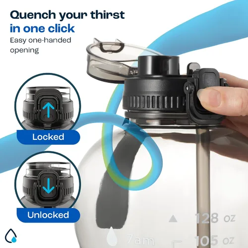 Miniatura 6 de AQUAFIT Botella de agua de 128 onzas con marcador de tiempo, popote 2 en 1 y tapa para beber, botella de agua grande para gimnasio sin BPA
