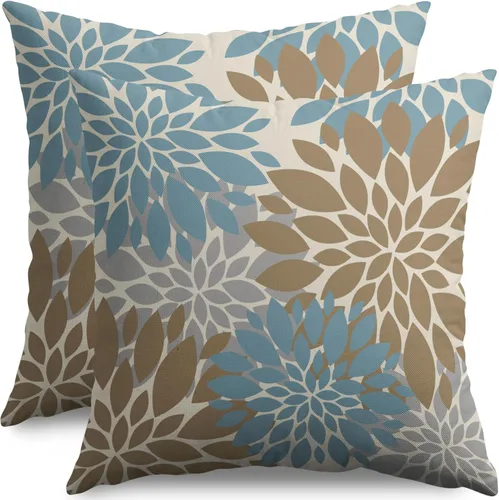 Miniatura 95 de Fundas de Almohada Azul Aguamarina 16X16 Pulgadas Juego de 2, Flores de Dalia Primavera Verano Floral Crema Fundas de Almohada Decorativas
