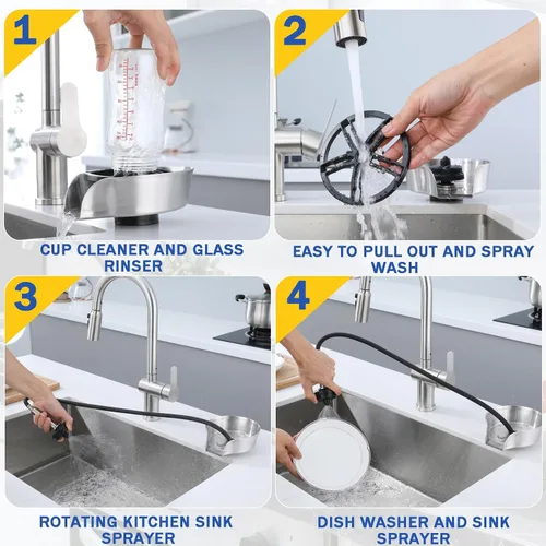 Miniatura 4 de Enjuagadora de vidrio y lavadora de tazas para fregadero, boquilla rociadora giratoria de 360° con diseño extraíble, limpiador de botellas, base
