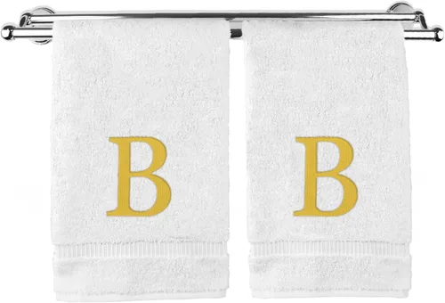 Miniatura 104 de Toalla de mano monogramada, regalo personalizado, juego de 2 - Toalla bordada con letra de bloque dorada - Extra absorbente 100% algodón turco