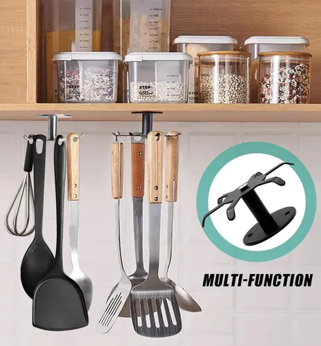 Miniatura 7 de Zorfeter Ganchos para utensilios de cocina para debajo del gabinete, estantes de utensilios de acero inoxidable con rotación de 360°, sin