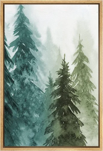 Miniatura 25 de SIGNWIN Lienzo enmarcado para pared, diseño de planta de bosque de montaña verde pastel, naturaleza, ilustraciones de área silvestre, arte moderno