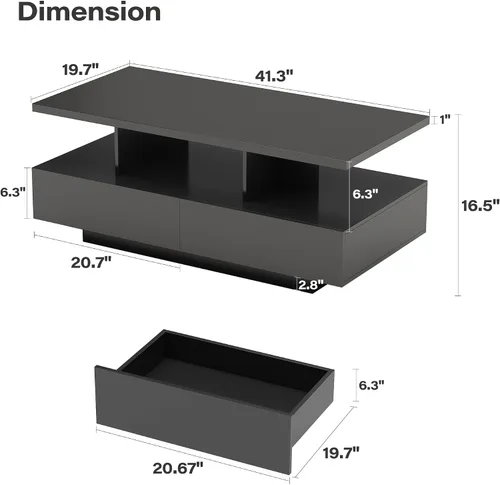 Miniatura 2 de LAUSAINT HOME Mesa auxiliar LED con almacenamiento, moderna mesa de centro iluminada de 2 niveles con aplicación y control remoto, más de 60,000