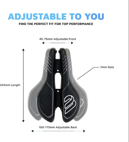 Miniatura 6 de BiSaddle SRT 2.0 - Sillín de bicicleta ajustable sin nariz con rieles de titanio, ajuste personalizado, cómodo, negro con detalles grises